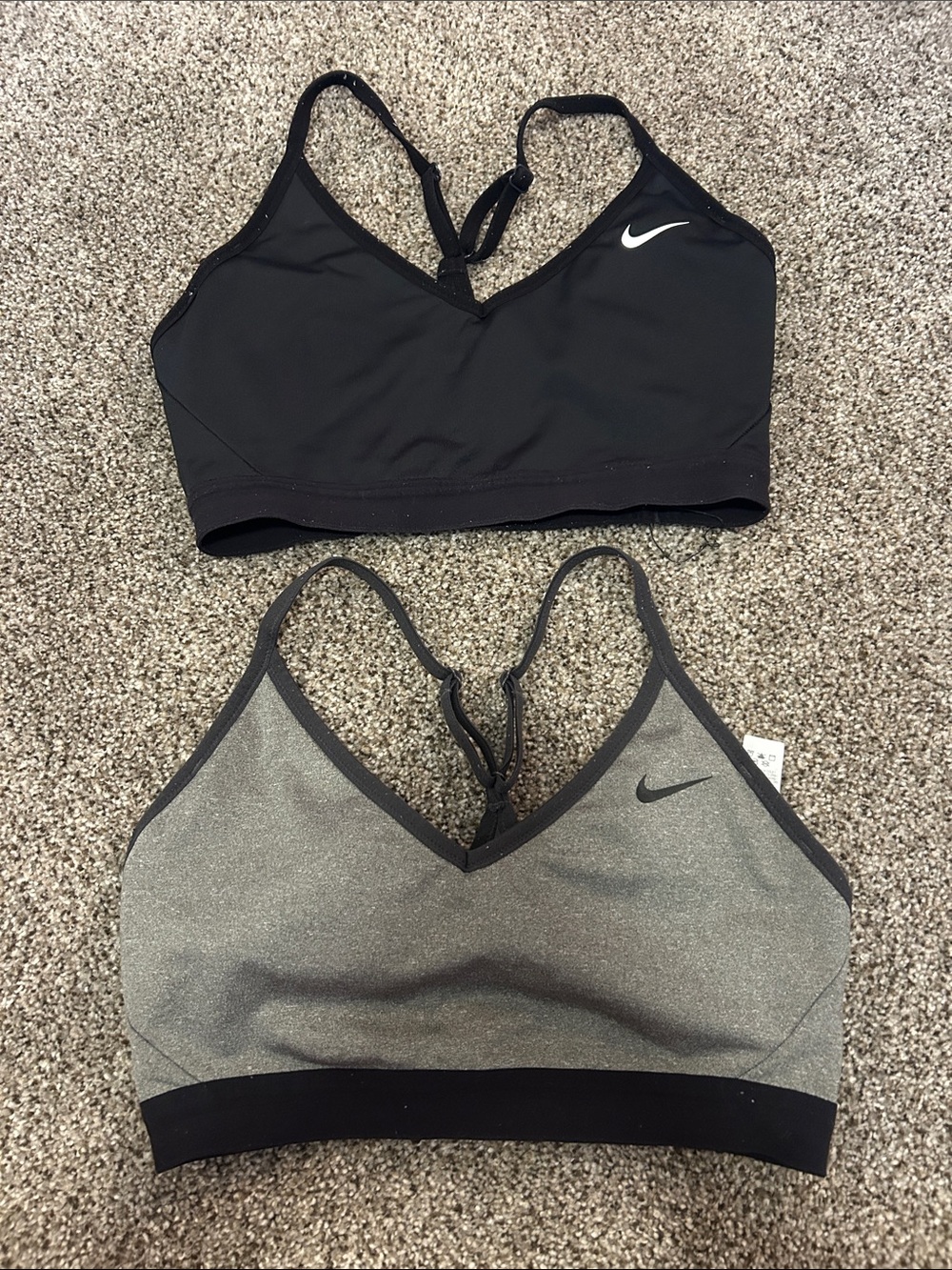 Nike Women’s V-Back Sports Bras in Black and Gray Heather